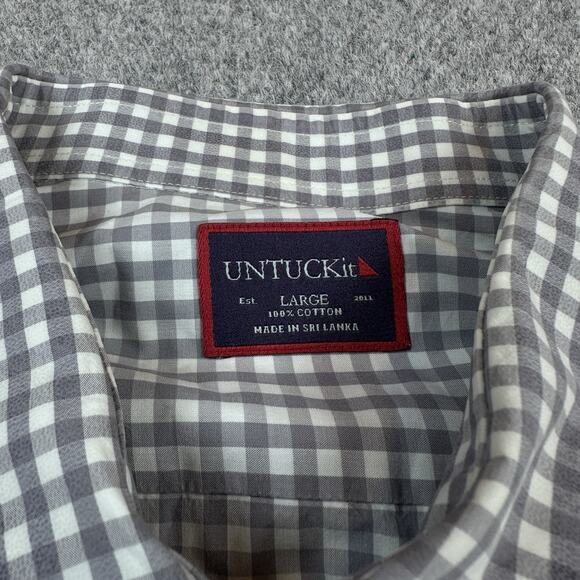 Untuckit Shirt Mens L Grey Gingham Checkered Long Sleeve Stretch Performance - Picture 3 of 9